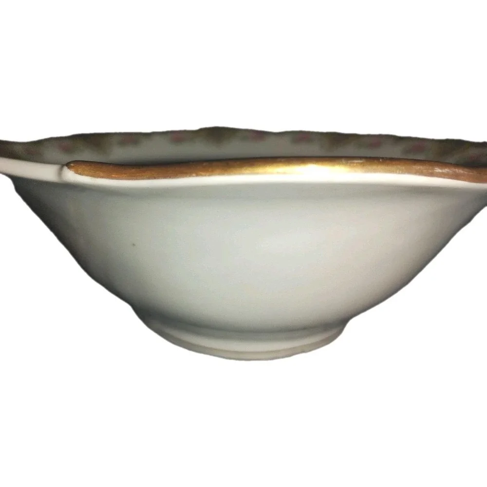 Antique U.C. Limoges Oval Bowl Serving Gilded Yellow Pink Floral Trim 2 handled‎